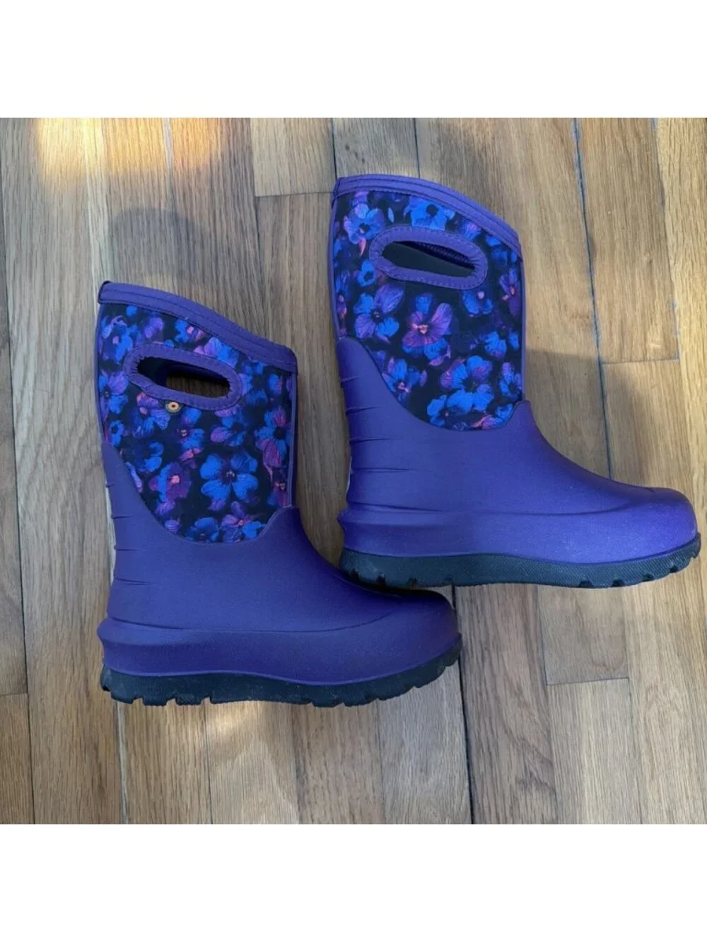 Bogs Girls Classic Floral Boots Wimnter Waterproof Purple -35F Size 13